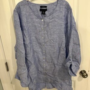 Tahari Womens 3x Blue Linen Tunic
